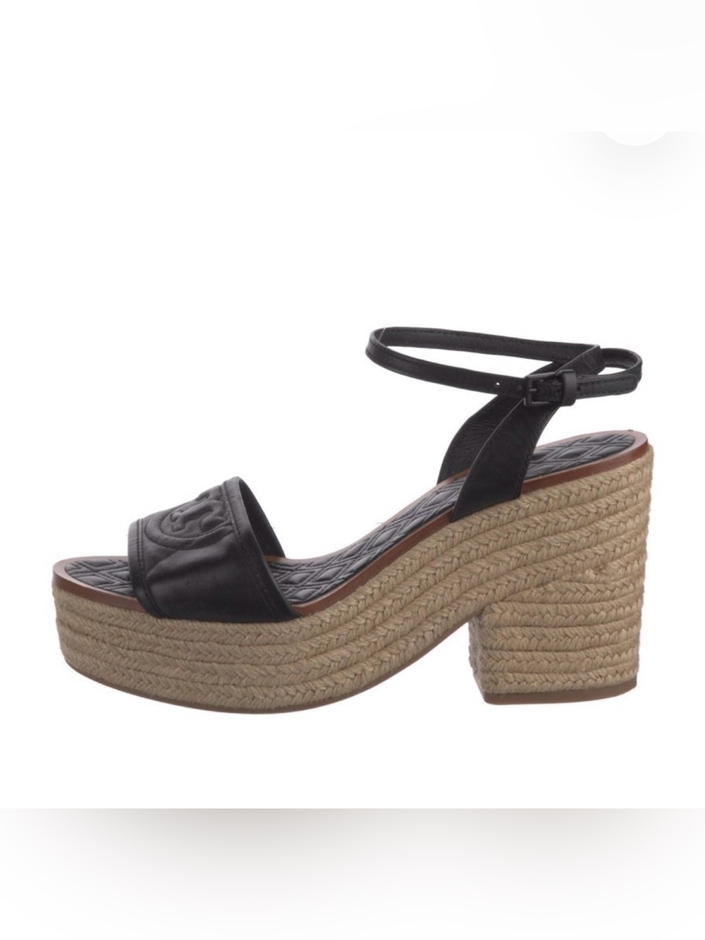 Tory Burch Black Leather Espadrille Platform Sandal